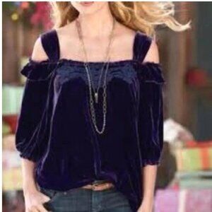 Sundance Purple Velvet Silk Rayon Blend Cold Shoulder Top Large Stretch